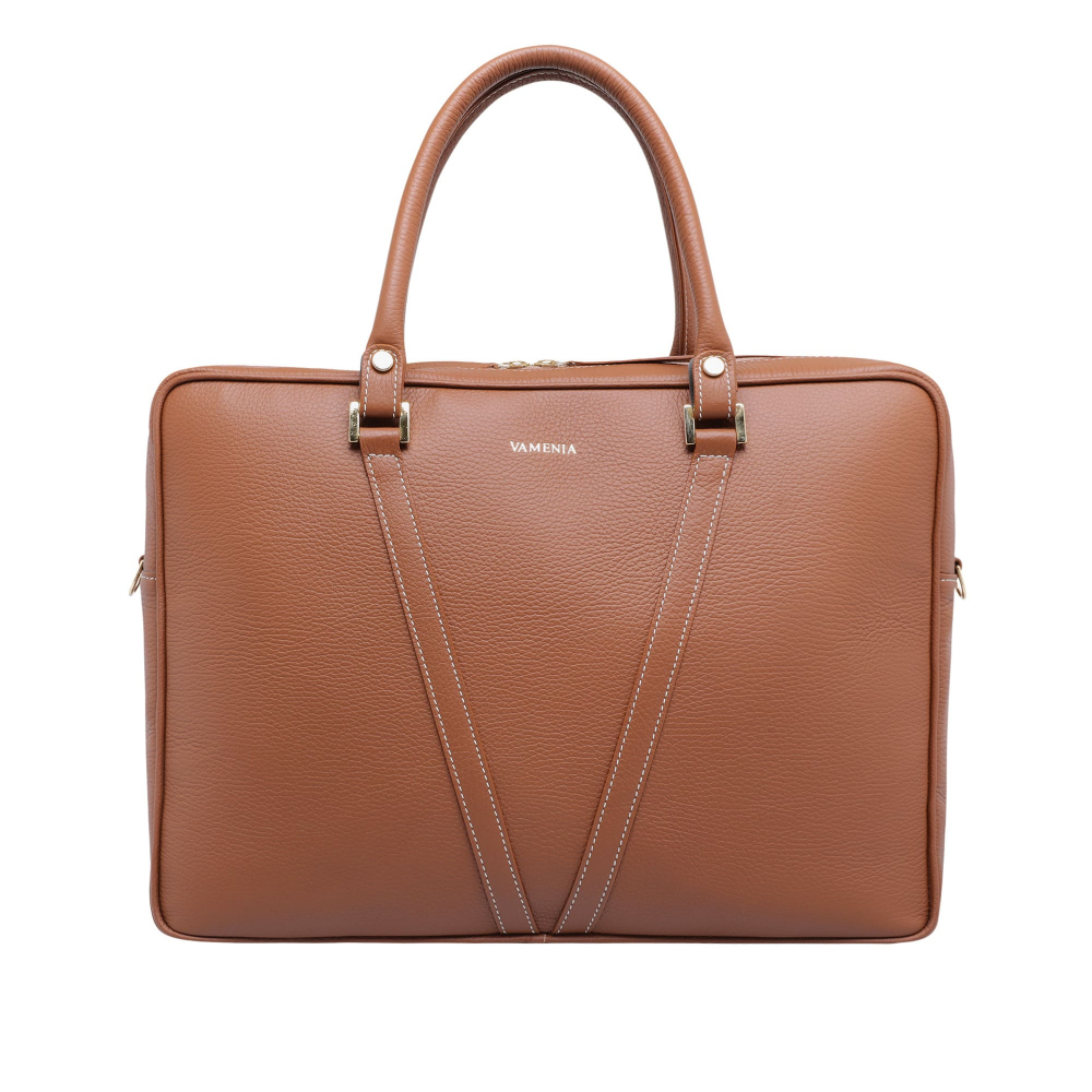 Briefcase made of grained calf leather brown contrast stitching